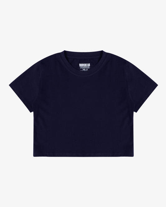 Crop Fit Navy Blue Cotton Women's T-Shirt