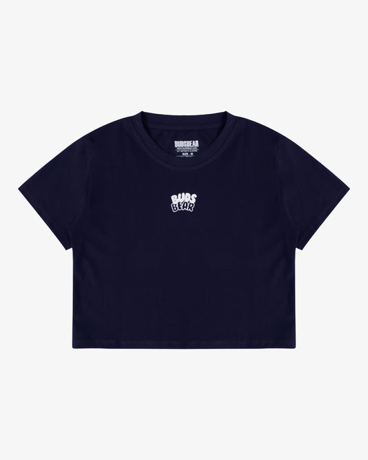 Crop Fit Printed Navy Blue Cotton Women's T-Shirt