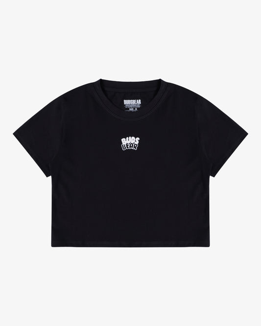 Crop Fit Printed Black Cotton Women's T-Shirt