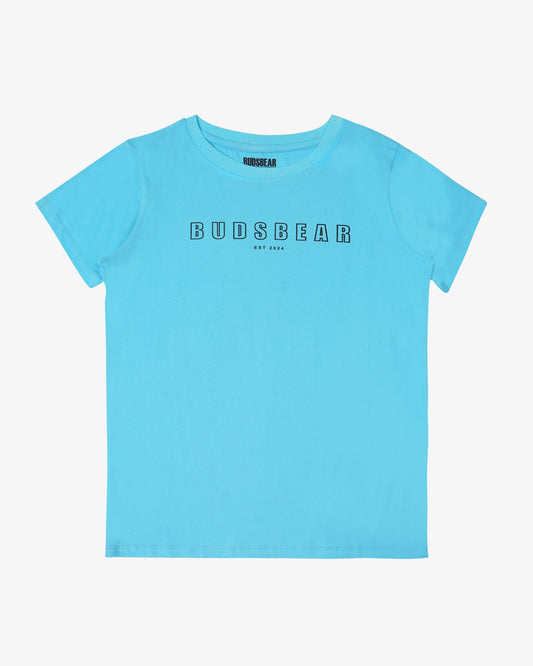 Comfort Fit Printed Sky Blue Cotton Women's T-Shirt
